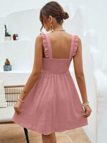 Vivid Eden Women Solid Color, Ruffle Trim, Sleeveless Summer Beach Dress - Pink - View 2