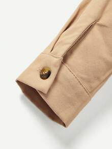 Cozy Pixies Baby Boy Button Front Curved Hem Shirt - Khaki - View 3