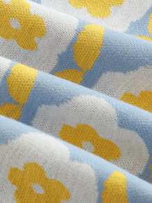 SHEIN MOD 女士复古印花翻领休闲无袖迷你连衣裙 - 淺藍色 - 查看 4