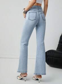 SHEINNeu Women Asymmetric Waist Flared Jeans With Pockets - Baby Blue - View 2