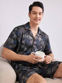 Men Casual Short Sleeve Top And Shorts Homewear Set (Short Sleeve Shorts)