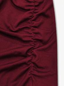 Franclia 女性純色百褶魚尾裙長裙，優雅 - 酒紅色 - 查看 4