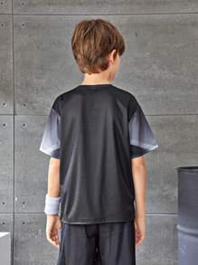 Tween Boy Casual Sports Printed Round Neck Pullover Short-Sleeved Knitted T-Shirt - Multicolor - View 3