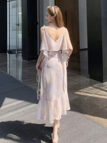 DAZY Women's Spaghetti Strap Sleeveless Ruffle Hem Chiffon Dress Sundress - Purple - View 5