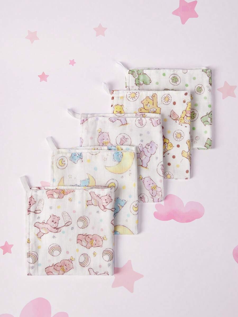 SHEIN X Care Bears 5件套天然竹纤维婴儿拍嗝巾、洗脸巾、多用途棉布巾 30*30cm 礼品[Oeko-Tex认证] - 彩色 - 查看 1