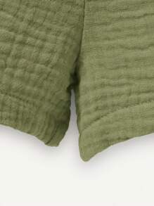 Cozy Pixies Baby Boy Solid Color Short Sleeve Shirt And Shorts 2pcs/Set Matching Set - Green - View 6