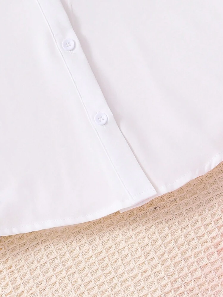Teen Girl Spring/Summer Casual Solid Color Short Sleeve Shirt And Sling Jumpsuit Set