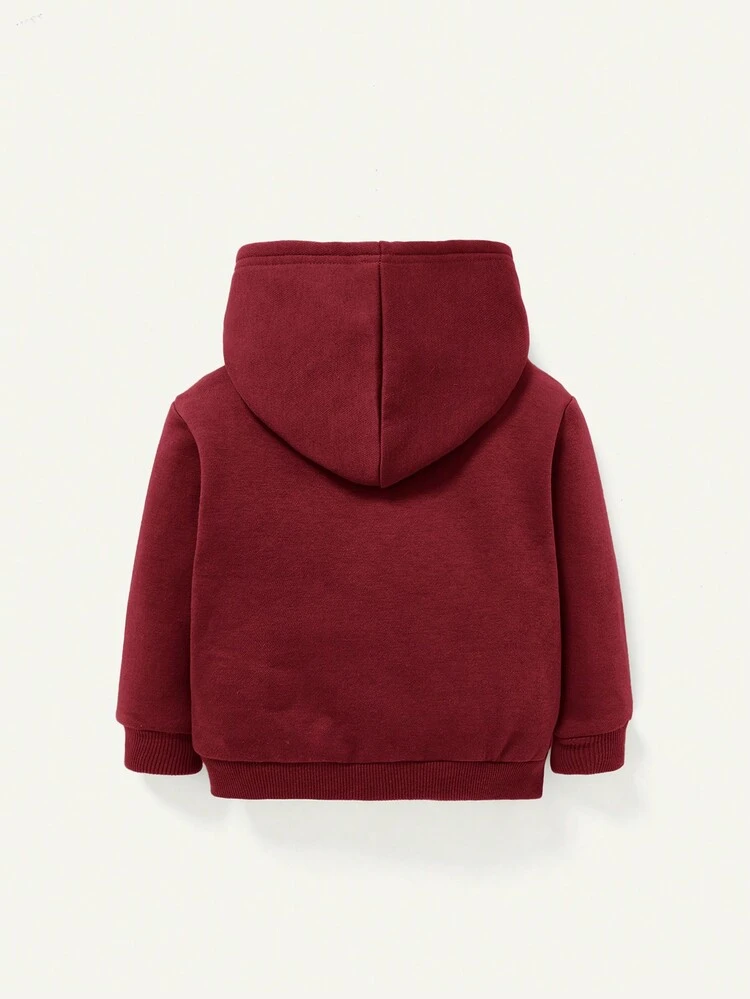 Baby Boys' Letter Printed Hooded Sweatshirt With Pockets And Thermal Lined