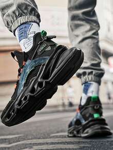 男款運動休閒鞋，刀片鞋，厚底巨型運動鞋，戶外鞋，輕便增高鞋，學生鞋，工作鞋，專業鞋，跑步鞋，籃球鞋，大碼，黑色 - 黑色 - 查看 5