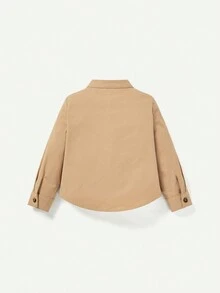 Cozy Pixies Baby Boy Button Front Curved Hem Shirt - Khaki - View 2