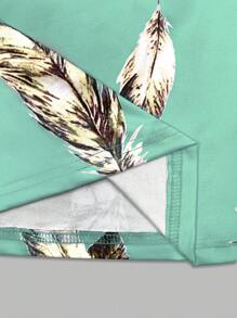 SHEIN LUNE Summer Casual Feather Print Tank Top - Mint Green - View 3