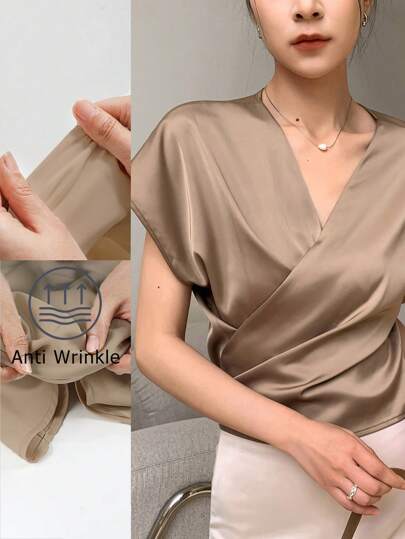 DAZY V 领无袖休闲抗皱女士商务休闲衬衫、短袖上衣