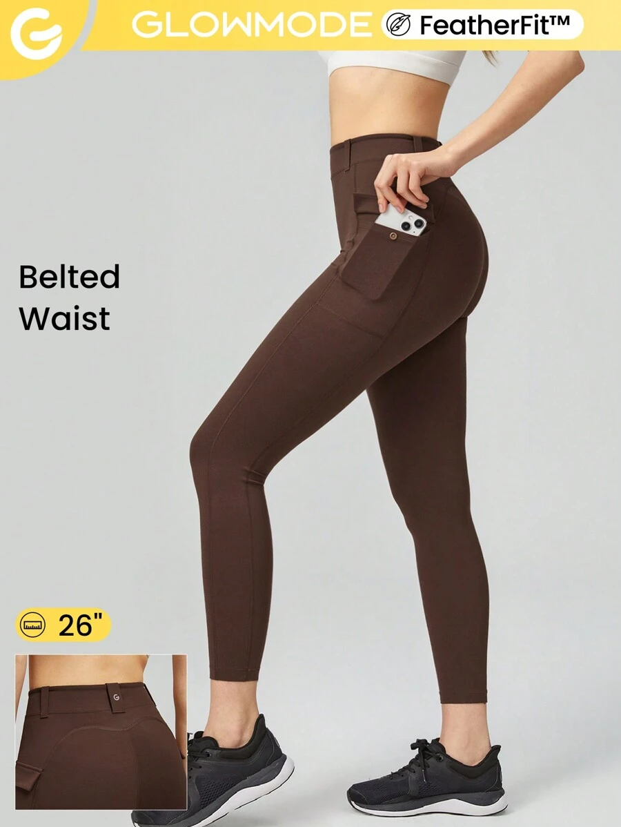 GLOWMODE 26" FeatherFit™ Cargo Pocket Belted Leggings Low Impact Daily Casual Summer - Cinnamoninspiration - View 1