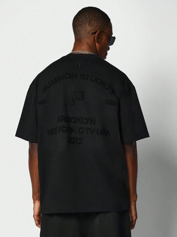 SUMWON Camiseta con estampado gráfico en la parte frontal y trasera - Negro - Añade 1
