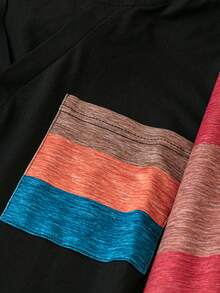 EMERY ROSE 大尺碼休閒條紋拼接口袋長袖T恤春秋風格 - 彩色 - 查看 5