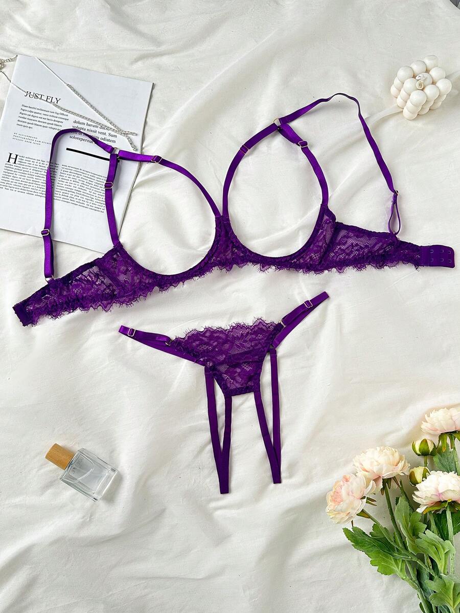 SHEIN Women's Sexy Lace Decorated Lingerie - Purple - View 1