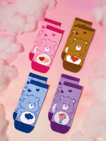 SHEIN X Care Bears 2 Pairs Of Heart & Bear Cartoon Pattern Mid-Calf Socks, Gifts For Lover