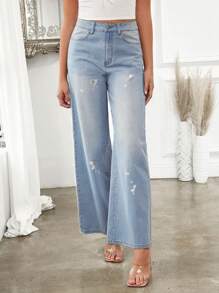 Forever 21 Vintage Style Faded Gradient Wide Leg Denim Pants For Casual Wear