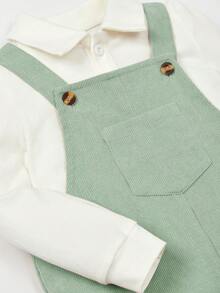 Cozy Pixies Baby Boy Solid Shirt & Overall Romper - Green - View 6