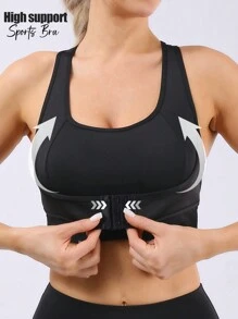 Easithlete 內置杯墊女士高強度高支撐運動內衣，適用於健身、跑步、瑜珈，前扣式，集中提托，可當外穿內衣 - 黑色 - 查看 1