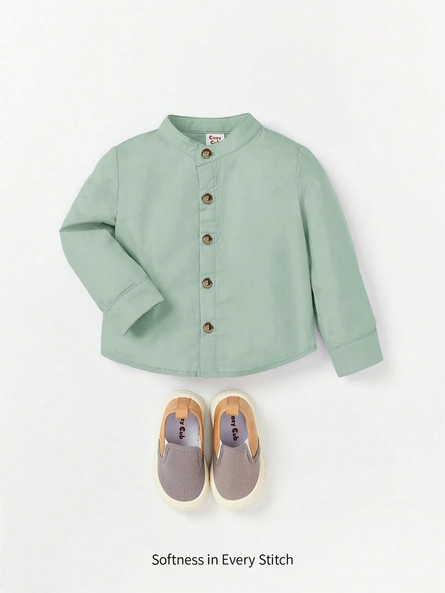 Cozy Pixies Baby Boy Button Front Shirt - Green - View 1