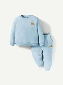 Cozy Pixies Bebé niño Pantalones deportivos con sudadera con bordado con patrón de sol - Azul - Ver 3