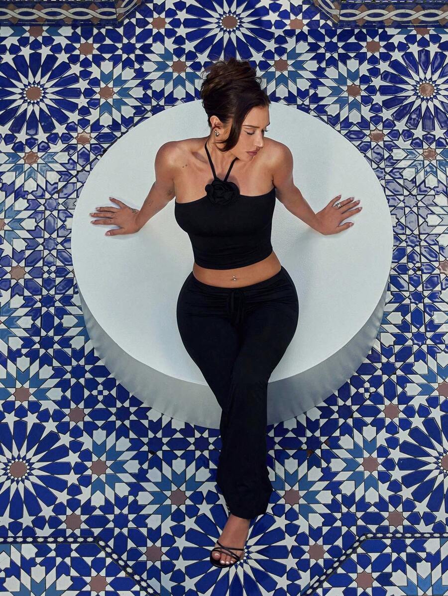 SHEIN SXY x STAS Women Sexy Floral Print Top And Flare Pants Two Pieces Set