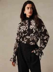 Anewsta Áo voan in màu đen Sheer Dip Dye - Đen và trắng - Xem 4