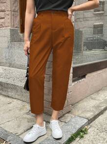 Calvaya 大码纯色斜口袋系腰休闲裤，适合户外和通勤 - 橘色 - 查看 5