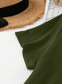 EMERY ROSE 休闲简约花卉印花圆领短袖修身大码女式连衣裙，适合夏季 - 軍綠色 - 查看 4