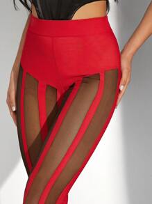 SHEIN Unity 性感条纹透明网眼拼接紧身裤