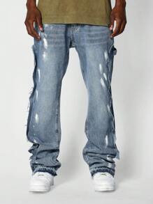 SUMWON Flare Fit Paint Splash Jean - Medium Wash - View 2