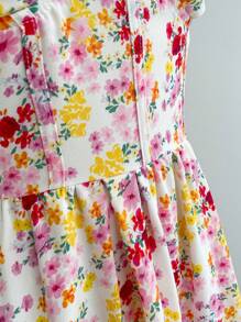 Soleia Wywh Women's Summer Vacation Style Ditsy Floral Print Romantic Off Shoulder Puff Sleeve Double-Layered Ruffle Hem Dress - Multicolor - View 4