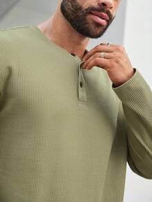 Manfinity Homme 男款加大尺碼圓領純色休閒長袖Polo衫 - 綠色 - 查看 3