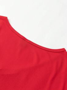 Calvaya Camiseta casual de mujer de talla grande con cuello en V y diseño sencillo de color sólido para verano - Rojo - Ver 4