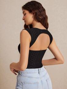 Poéselle 女式黑色荷叶边开襟连体衣、纯色无袖开襟露背刺绣修身吊带连体衣、挤奶女工连体衣、夏季黑色连体衣、蕾丝连体衣 - 黑色 - 查看 2