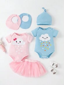 SHEIN 嬰兒女裝連鎖帶、帽子、網紗裙套裝，春夏季禮物首選，舒適、可愛、休閑 - 彩色 - 查看 1