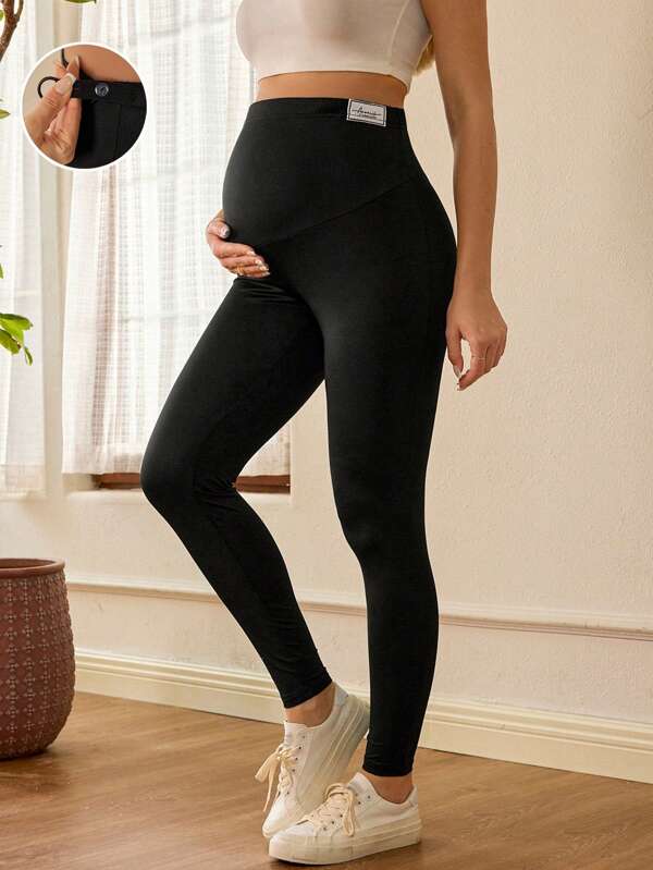 SHEIN Leggings de unicolor y sencillos para uso diario para mujeres embarazadas