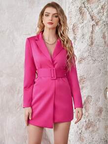 UNIQUE21 Women's Solid Color Turndown Collar Dress - Hot Pink - View 1