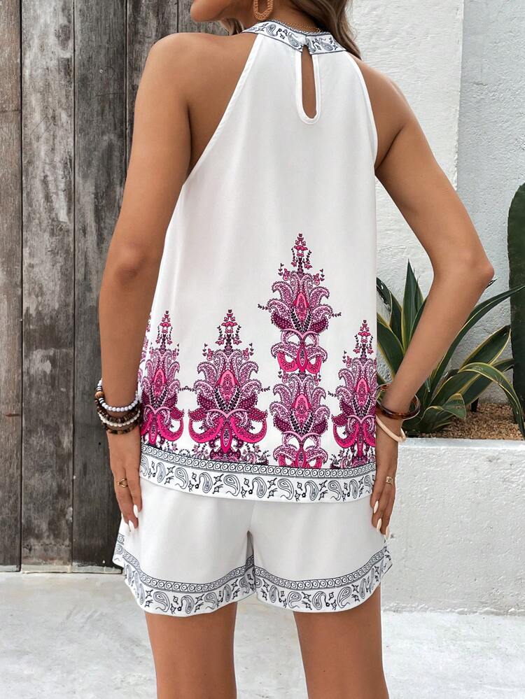 Summer Holiday Bohemian Paisley Print Sleeveless Top And Shorts Set