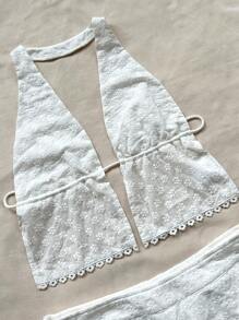 Soleia Halter Neck Backless Top And Skirt Set With Cutout Waist - White - View 3