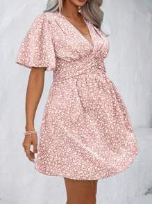 SHEIN Clasi 大码波西米亚风度假休闲碎花束腰连衣裙，适合夏季