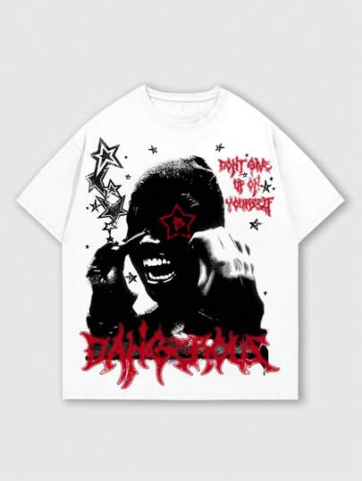 Street Life T-shirt à manches courtes imprimé pour hommes, convient pour le port quotidien au printemps et en été, école