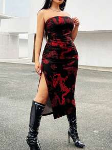 SHEIN ICON Vestido estampado sin tirantes para mujer de talla grande, para el verano