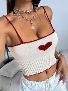 SHEIN Unity Top Feminina Tricotada de Primavera/Verão com Detalhe de Contraste na Barra, Para Uso Diário - Damasco - Visão 2