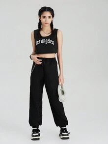 Pantalones cargo para adolescente con cintura elástica y decoración de cadena - Multicolor - Ver 5
