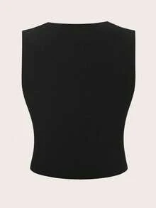 Áo vest ngắn đơn giản đôi ngực màu trơn - màu đen - Xem 2