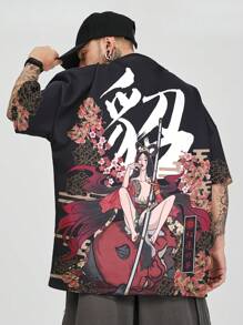 Men's Round Neck Digital Printed Short Sleeve T-Shirt, Summer