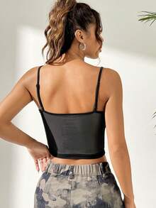 SHEIN EZwear Top de malla negra para mujeres sin mangas - Plateado - Ver 2