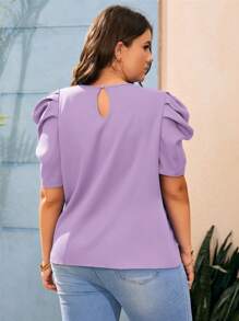 SHEIN Clasi Plus Size Women Fashionable Round Neck Pearl Design Shirt, Versatile - Mauve Purple - View 2